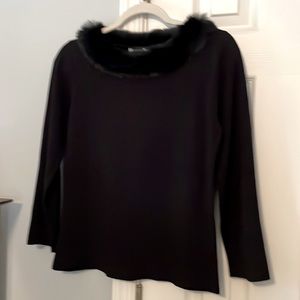 Fur collared sweater, black, says Large, but would fit medium. too.